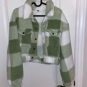 Zaful Green and White Plaid Jacket